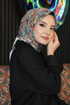 Geometrik Desen Mavi Soft Pamuk Eşarp