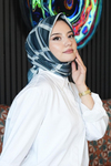 Geometrik Desen Mavi Soft Pamuk Eşarp