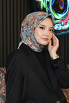 Geometrik Desen Mavi Soft Pamuk Eşarp