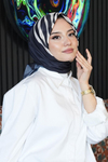 Geometrik Desen Siyah - Beyaz Soft Pamuk Eşarp