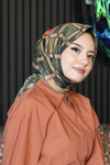 Geometrik Desen Yeşil Soft Pamuk Eşarp