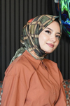 Geometrik Desen Yeşil Soft Pamuk Eşarp