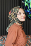 Geometrik Desen Yeşil Soft Pamuk Eşarp