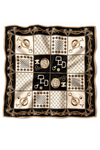 Geometrik Zincir Tokalı Desen Siyah-Bej Soft Bandana Fular 50x50 cm