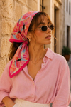 Kanat Desen Pembe-Turuncu Soft Bandana Fular 50x50 cm