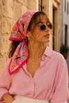 Kanat Desen Pembe-Turuncu Soft Bandana Fular 50x50 cm