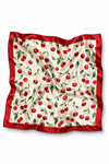 Kiraz Bahçesi Desen Kırmızı Saten Bandana Fular 50×50 cm