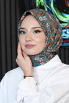 Kiraz Çiçeği Desen Mavi Soft Pamuk Eşarp