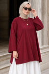 Lavinya Kadın Büyük Beden Oversize Uzun Kollu Penye Bluz Bordo