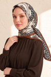 Leopar Zincir Desen Kahve-Bej Soft Fular Eşarp 90x90 cm
