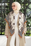Leopar Zincir Desen Kahve-Bej Soft Fular Eşarp 90x90 cm