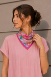 Lilyum Bahçesi Desen Pembe-Lila Soft Bandana Fular 50x50 cm