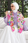 Lilyum Bahçesi Desen Pembe-Lila Soft Fular Eşarp 90x90 cm
