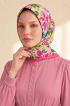Lilyum Bahçesi Desen Pembe-Lila Soft Fular Eşarp 90x90 cm