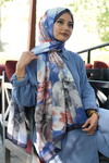 Manolya Çiçek Desen İndigo Soft Pamuk Şal