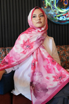 Manolya Çiçek Desen Kırmızı Soft Pamuk Şal