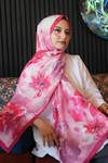 Manolya Çiçek Desen Kırmızı Soft Pamuk Şal