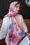Manolya Çiçek Desen Lacivert Soft Pamuk Şal