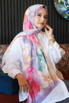Manolya Çiçek Desen Lavanta Soft Pamuk Şal