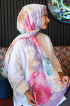Manolya Çiçek Desen Lavanta Soft Pamuk Şal