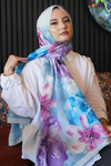 Manolya Çiçek Desen Mavi Soft Pamuk Şal