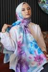 Manolya Çiçek Desen Mavi Soft Pamuk Şal