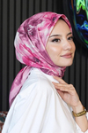 Manolya Çiçek Desen Pembe Soft Pamuk Eşarp