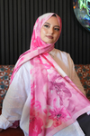 Manolya Çiçek Desen Pembe Soft Pamuk Şal