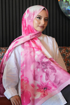 Manolya Çiçek Desen Pembe Soft Pamuk Şal