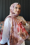 Manolya Çiçek Desen Pudra Soft Pamuk Şal