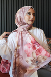 Manolya Çiçek Desen Pudra Soft Pamuk Şal