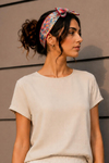 Masal Desen Kırmızı-Pudra Soft Bandana Fular 50x50 cm