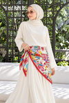 Masal Desen Kırmızı-Pudra Soft Fular Eşarp 90x90 cm