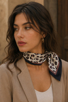 Mini Leopar Desen Taba Saten Bandana Fular 50×50 cm
