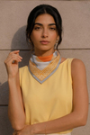 Minimal Geometrik Çizgi Desen Hardal-Bej Soft Bandana Fular 50x50 cm