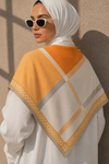 Minimal Geometrik Çizgi Desen Hardal-Bej Soft Fular Eşarp 90x90 cm