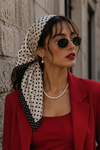 Minimal Puantiye Desen Ekru-Siyah Soft Bandana Fular 50x50 cm