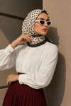 Minimal Puantiye Desen Siyah-Ekru Soft Fular Eşarp 90x90 cm