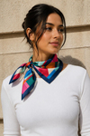 Modern Geometrik Desen Mercan-Yeşil Soft Bandana Fular 50x50 cm