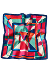Modern Geometrik Desen Mercan-Yeşil Soft Fular Eşarp 90x90 cm