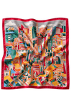 Modern Şehir Desen Pembe-Turuncu Soft Fular Eşarp 90x90 cm