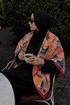 Modern Şehir Desen Pembe-Turuncu Soft Fular Eşarp 90x90 cm