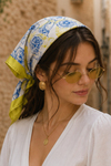 Narenciye Bahçesi Desen Sarı Saten Bandana Fular 50×50 cm