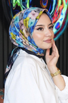 Ortanca Çiçek Desen Saks Soft Pamuk Eşarp