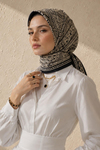 Osmanlı Motif Desen Siyah-Bej Soft Fular Eşarp 90x90 cm