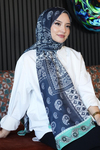 Paisley Desen Lacivert Soft Pamuk Şal