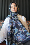 Paisley Desen Lacivert Soft Pamuk Şal