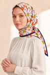 Papatya Desen Turuncu-Sarı Soft Fular Eşarp 90x90 cm