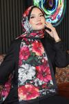 Pastoral Çiçek Desen Fuşya Soft Pamuk Şal