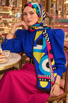 Retro 80’ler Vintage Geometrik Desenli Fuşya Soft Pamuk Şal